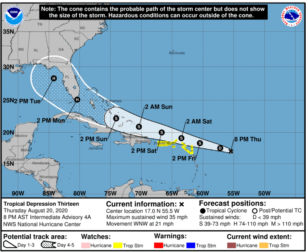 Tropical Depression 13 Update 8/20, 8:00 PM