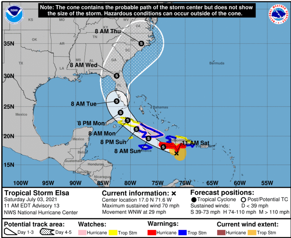Hurricane Elsa Update, Saturday July 3rd at 8:45 am