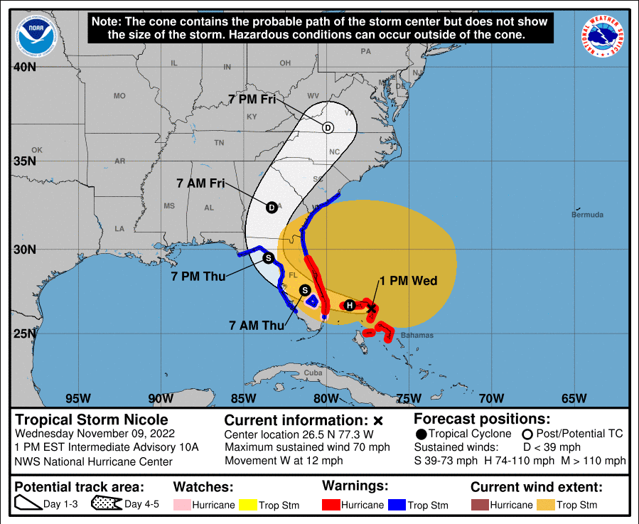 Hurricane Nicole Update, Wednesday November 9th at 3:00 PM